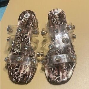 CECELIA NEW YORK Clear and Brown Embellished Sandals